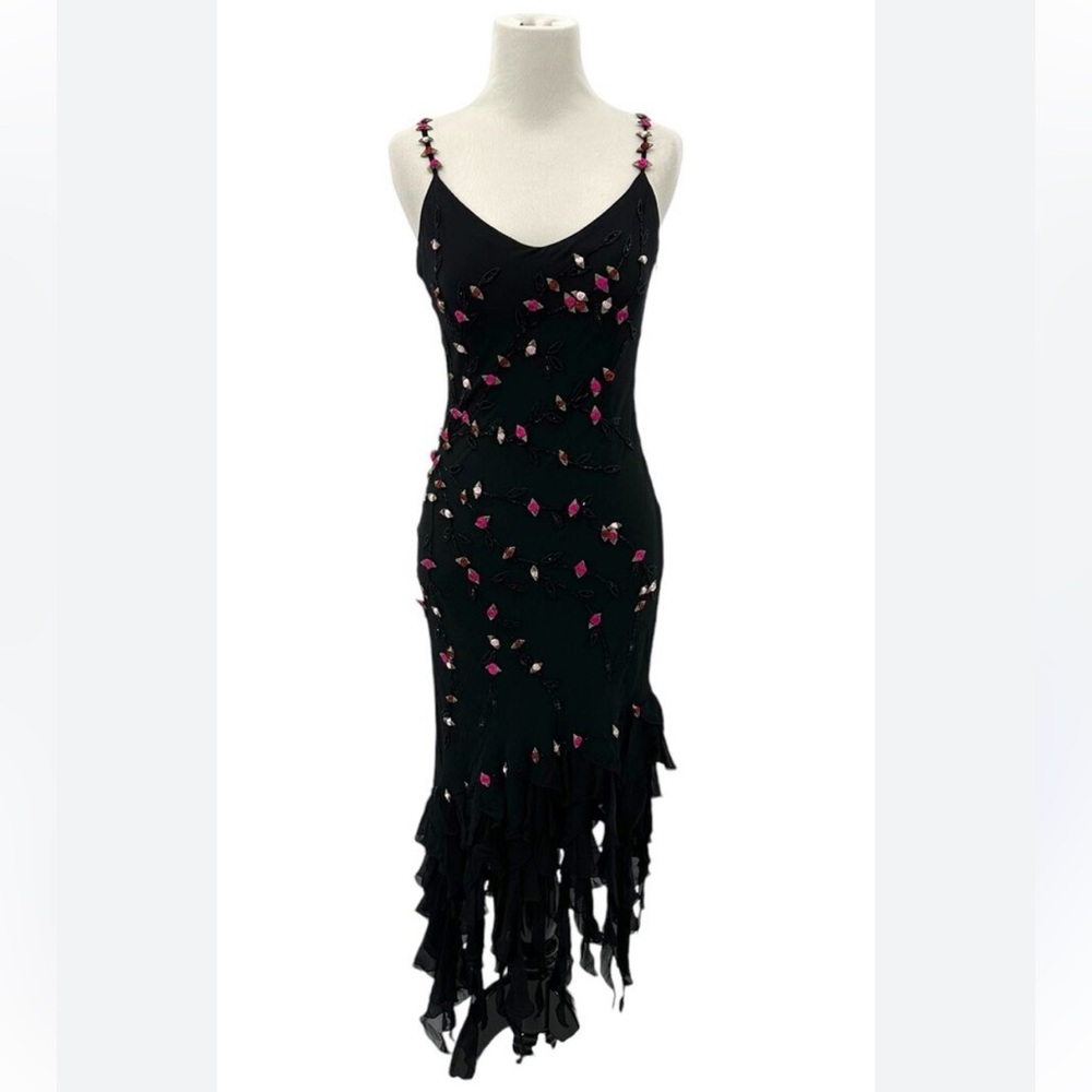 Vintage 90’s Y2K 100% Silk Dress Rose Vintage Beaded Dress Silk Slip Dress Fairy - Picture 5 of 17